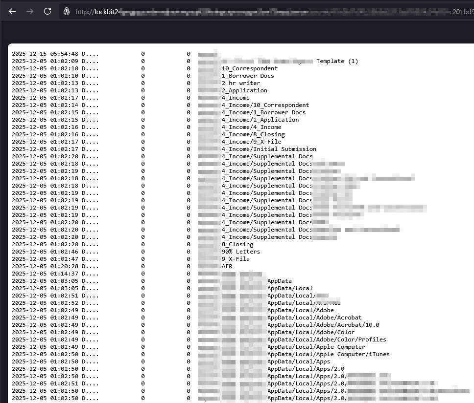 Sample of File Tree of a victim shared by ransomware leak site